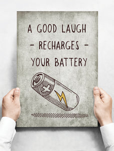 Wandbord: A good laugh recharges your battery! | 30 x 42 cm