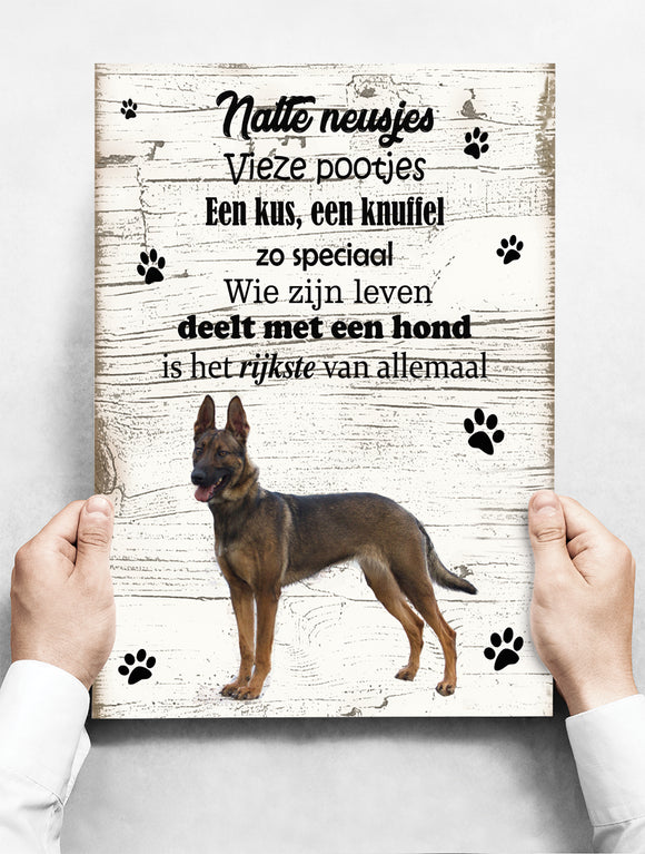 Wandbord hond: Duitse herder - 30 x 42 cm