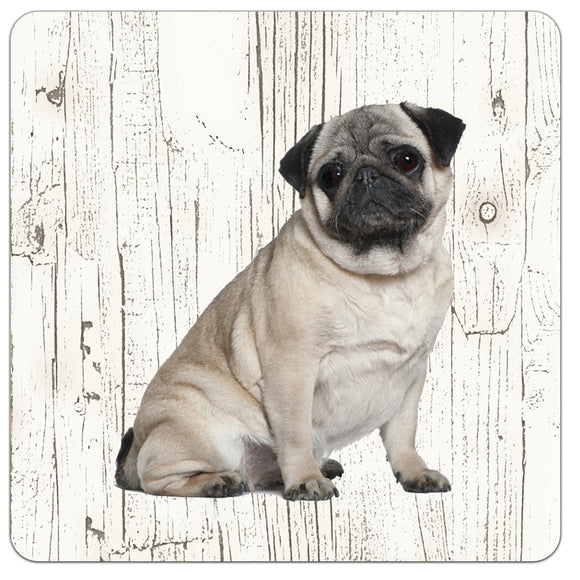 Hond Mopshond | Houten Onderzetters 6 Stuks