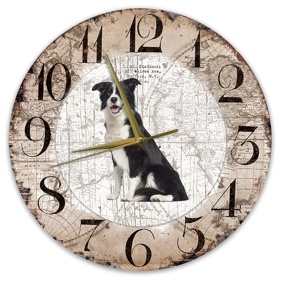 Houten Klok - 30cm - Hond - Bordercollie