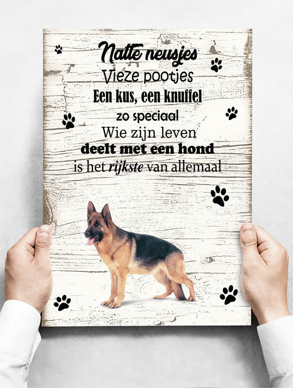 Wandbord hond: Duitse herder - 30 x 42 cm