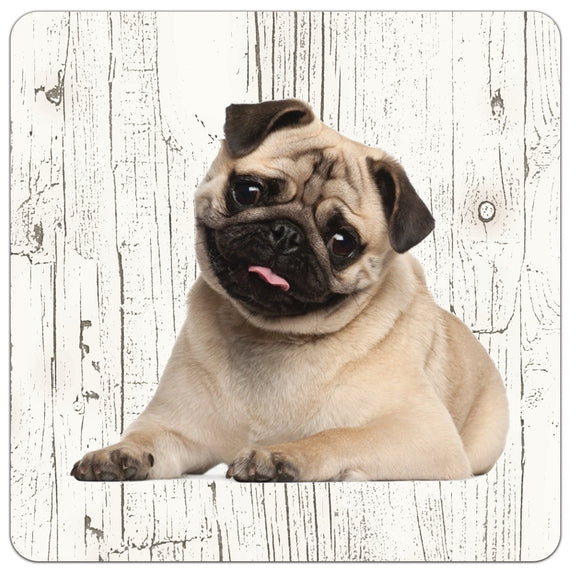 Hond Mopshond | Houten Onderzetters 6 Stuks