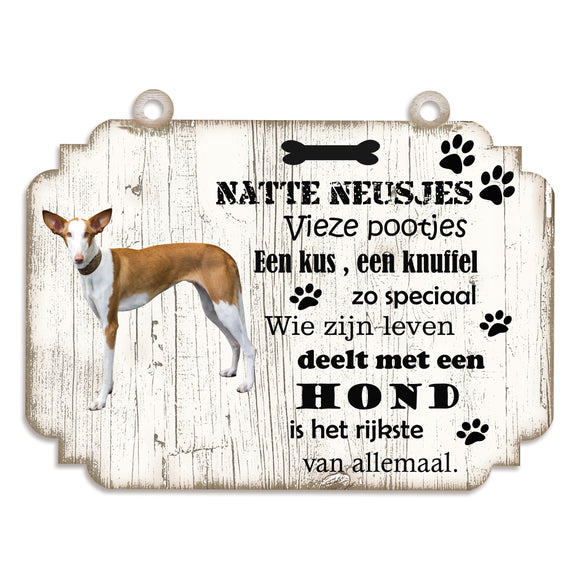 Spreukenbordje hond: podenco