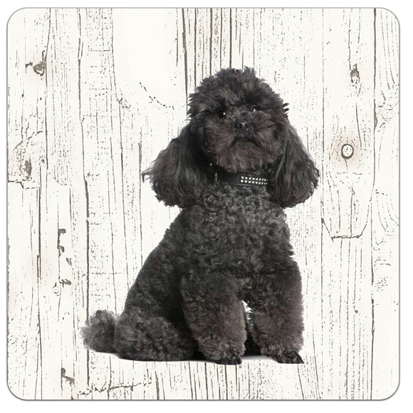 Hond Poedel zwart | Houten Onderzetters 6 Stuks