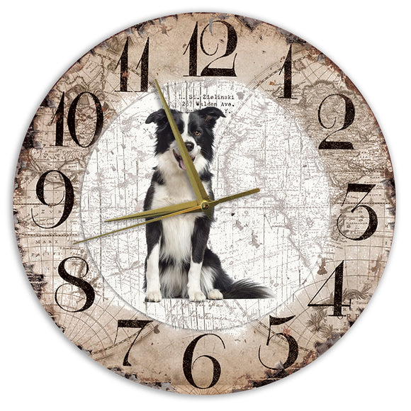 Houten Klok - 30cm - Hond - bordercollie