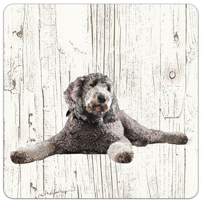 Hond Labradoodl grijs | Houten Onderzetters 6 Stuks