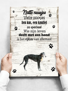 Wandbord hond: windhond zwart - 30 x 42 cm