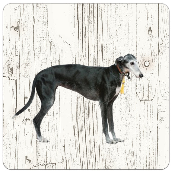 Hond windhond zwart | Houten Onderzetters 6 Stuks
