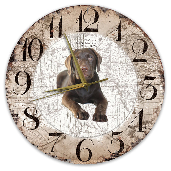 Houten Klok - 30cm - Hond - Labrador bruin