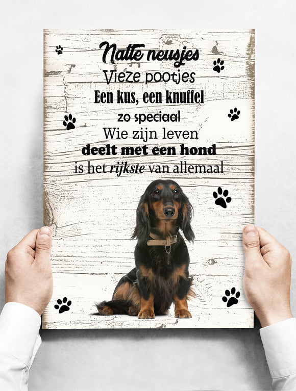 Wandbord hond: Teckel langharig - 30 x 42 cm