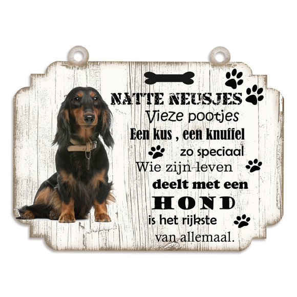 Spreukenbordje hond: Teckel langharig