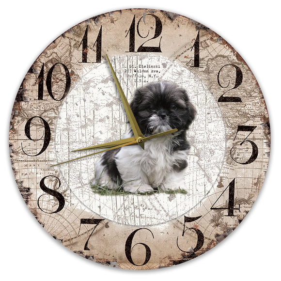 Houten Klok - 30cm - Hond - Shih Tzu