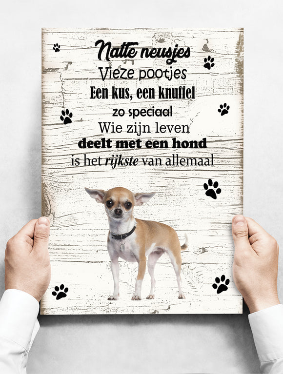 Wandbord hond: Chihuahua kort haar - 30 x 42 cm