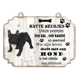 Spreukenbordje hond: Buldog zwart
