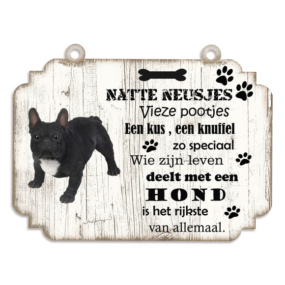 Spreukenbordje hond: Buldog zwart