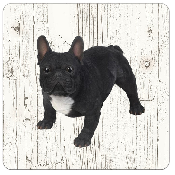 Hond Buldog zwart | Houten Onderzetters 6 Stuks