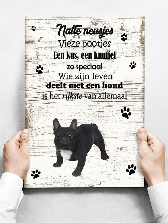 Wandbord hond: Buldog zwart - 30 x 42 cm