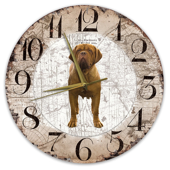 Houten Klok - 30cm - Hond - Bordeaux Dog