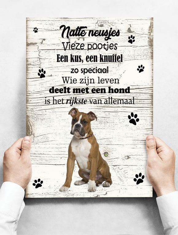 Wandbord hond: Boxer bruin - 30 x 42 cm