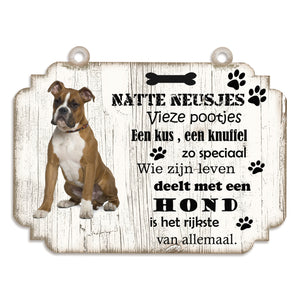 Spreukenbordje hond: Boxer bruin