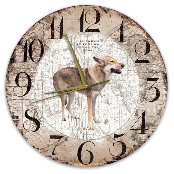 Houten Klok - 30cm - Hond - Saarloos Wolfhond