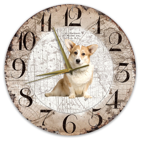 Houten Klok - 30cm - Hond - Welsh Corgi Pembroke