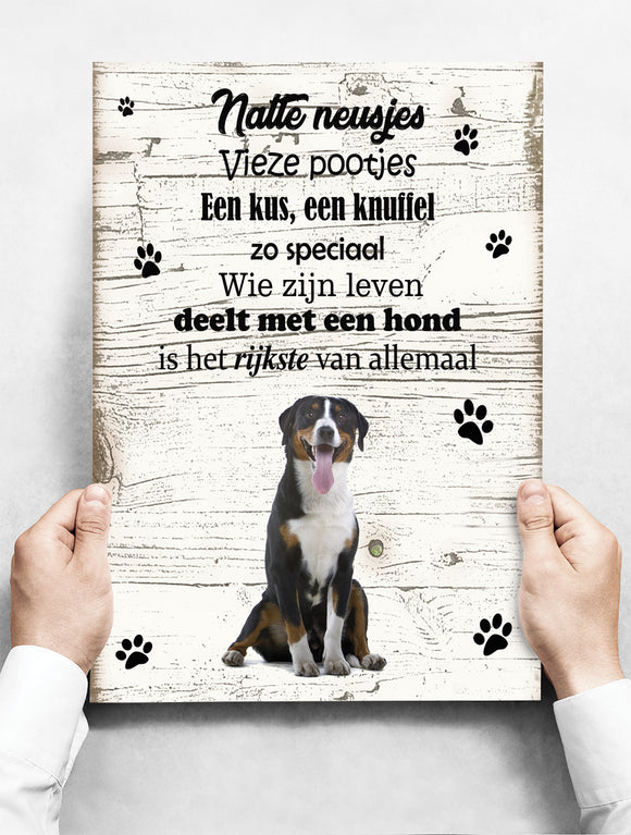 Wandbord hond: Grote Zwitserse Sennerhond - 30 x 42 cm