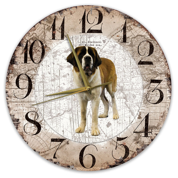 Houten Klok - 30cm - Hond - Sint Bernard (langhaar)