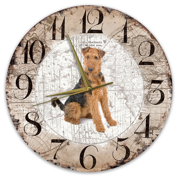 Houten Klok - 30cm - Hond - Airedaleterriër