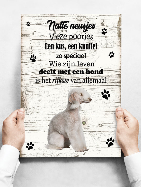 Wandbord hond: Bedlington Terier - 30 x 42 cm