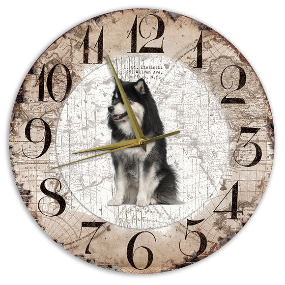 Houten Klok - 30cm - Hond - Finse Lappenhond