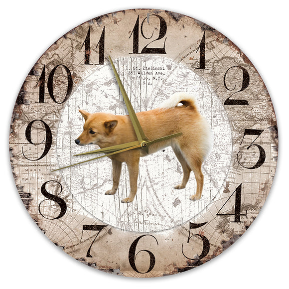 Houten Klok - 30cm - Hond - Finse Spits