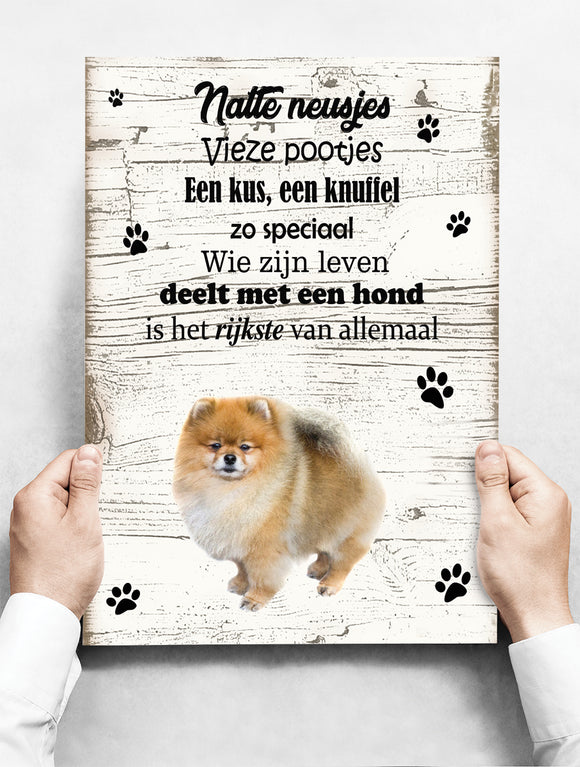 Wandbord hond: Keeshond Dwerg - 30 x 42 cm