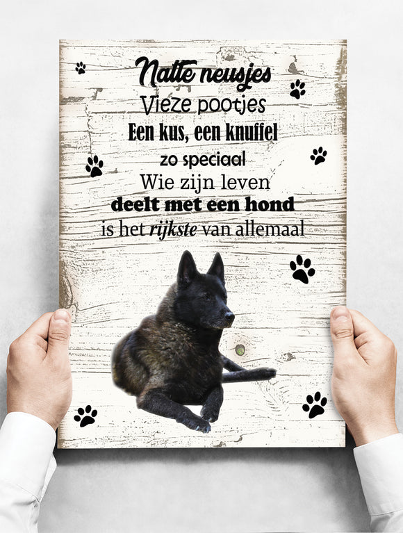 Wandbord hond: Noorse Elandhond - 30 x 42 cm