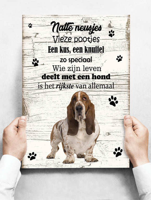 Wandbord hond: Basset Hound - 30 x 42 cm