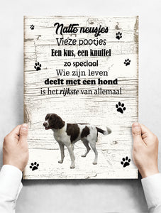 Wandbord hond: Drentsche Patrijshond - 30 x 42 cm