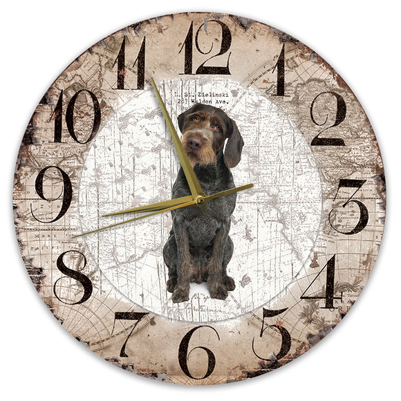 Houten Klok - 30cm - Hond - Duitse Staande Hond Draadhaar
