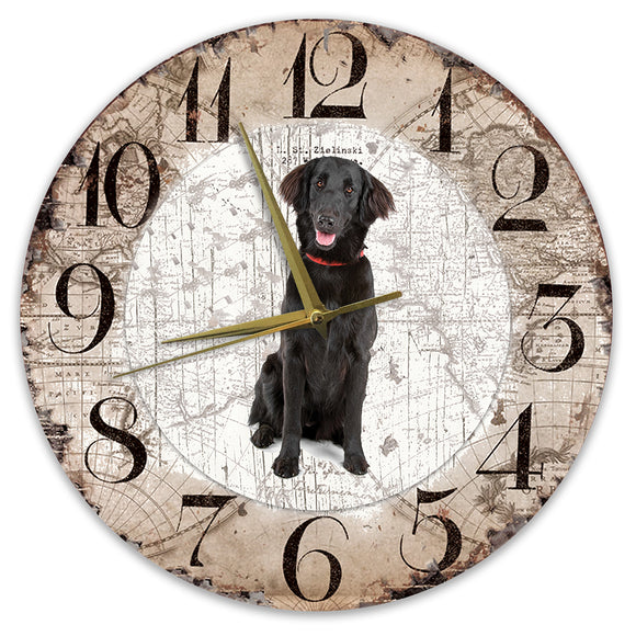 Houten Klok - 30cm - Hond - Flatcoated Retriever