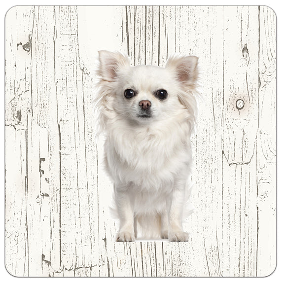 Hond Chihuahua Langhaar Wit | Houten Onderzetters 6 Stuks