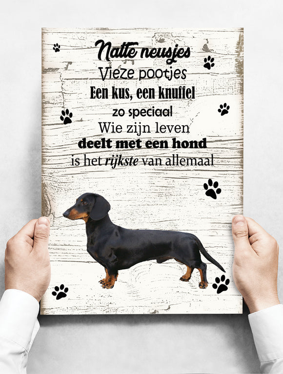 Wandbord Hond: Kortharige Teckel Zwart - 30 x 42 cm