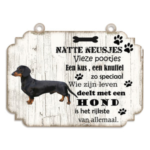 Spreukenbordje Hond: Kortharige Teckel Zwart