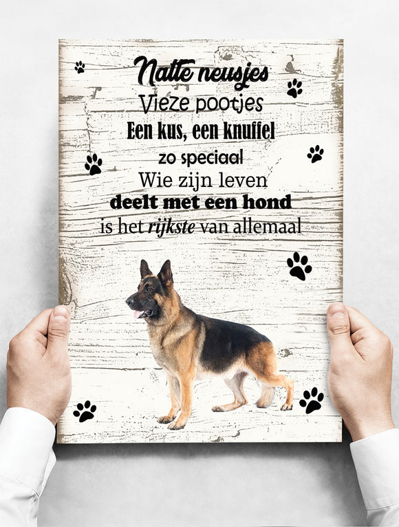 Wandbord Hond: Duitse Herder Langharig - 30 x 42 cm