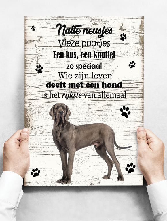 Wandbord Hond: Deense Dog - 30 x 42 cm