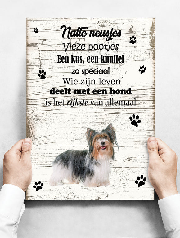 Wandbord Hond: Biewer Yorkshire Terrier - 30 x 42 cm