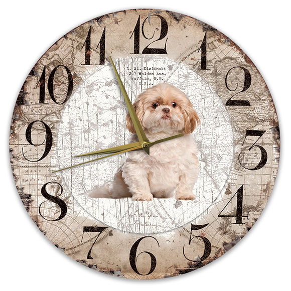 Houten Klok - 30cm - Hond - Shih Tzu