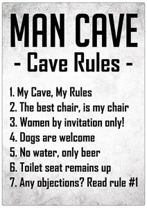 Spreukenbordje: Man Cave, Cave Rules! | Houten Tekstbord