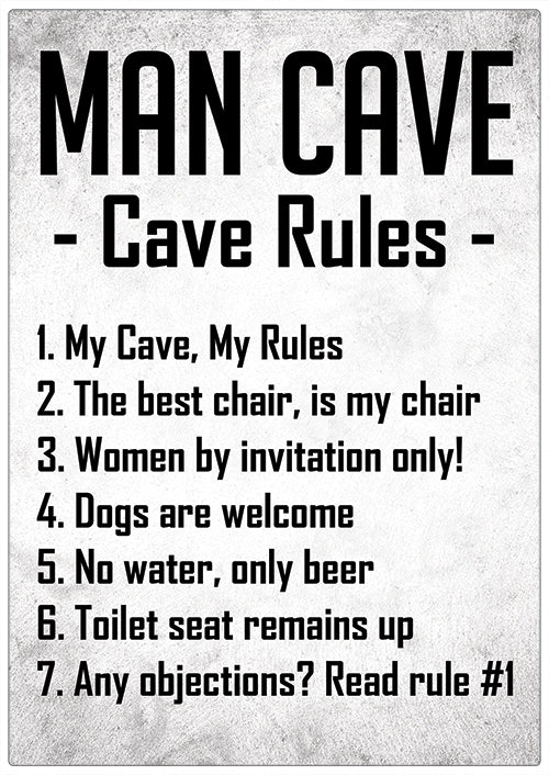 Spreukenbordje: Man Cave, Cave Rules! | Houten Tekstbord