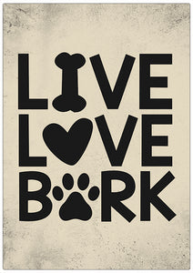 Spreukenbordje: Live, Love, Bark! | Houten Tekstbord