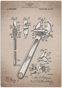 Spreukenbordje: Vintage Patent - Engelse Sleutel Gereedschap | Houten Tekstbord