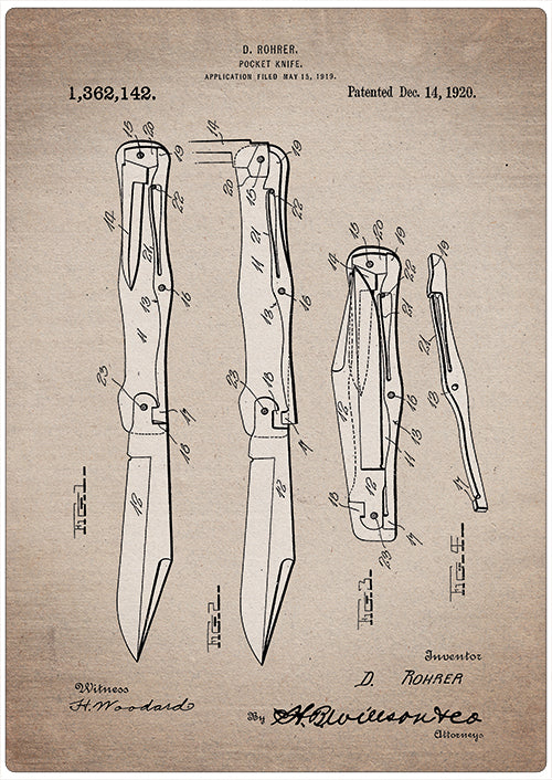 Spreukenbordje: Vintage Patent - Zakmes Pocket Knife | Houten Tekstbord